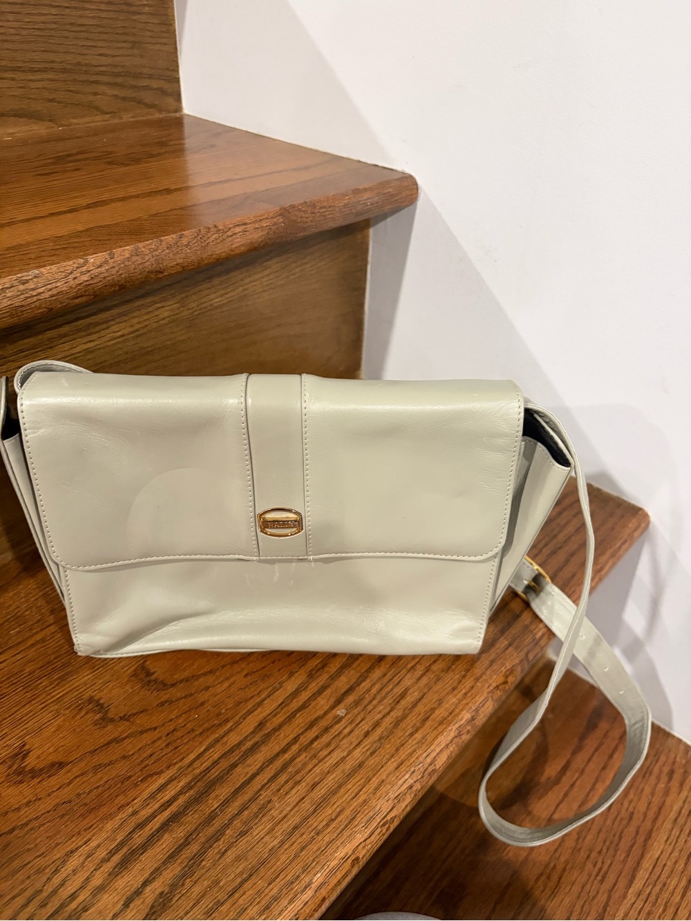 Vintage Bally Cream Leather Crossbody Bag with Gold Accent